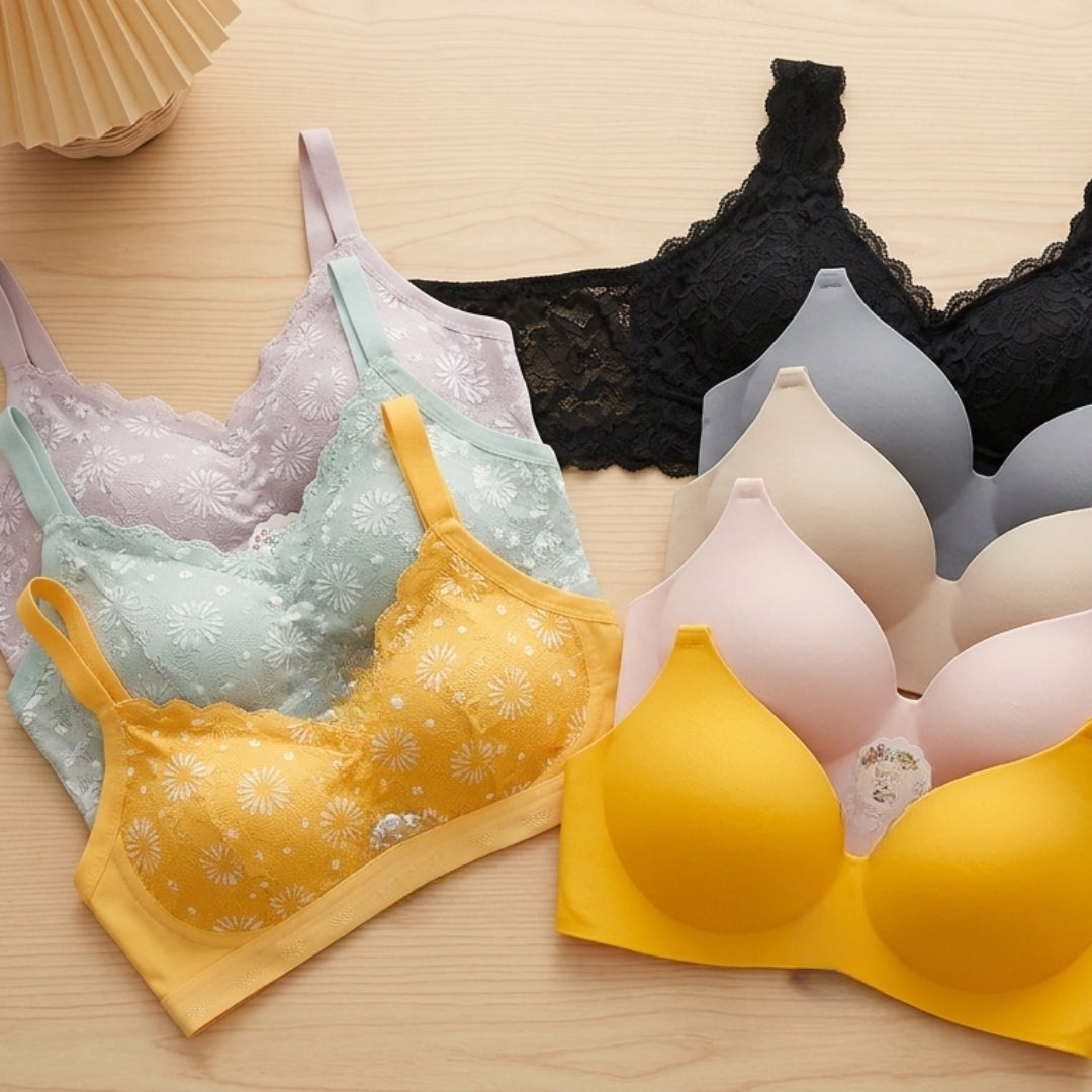 Fashion Insider Floral Daisy Lace Bralette – Soft Wireless Bra (Multiple Colors)