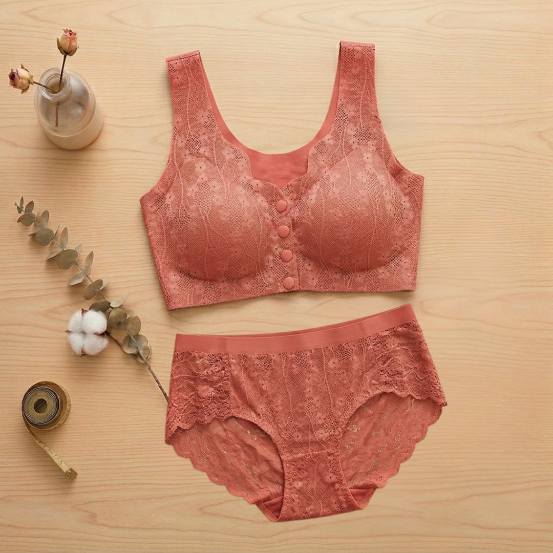 Rust Pink Lace Crop Bralette Set | Fashion Insider