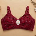 Maroon Floral Print Cotton Bra