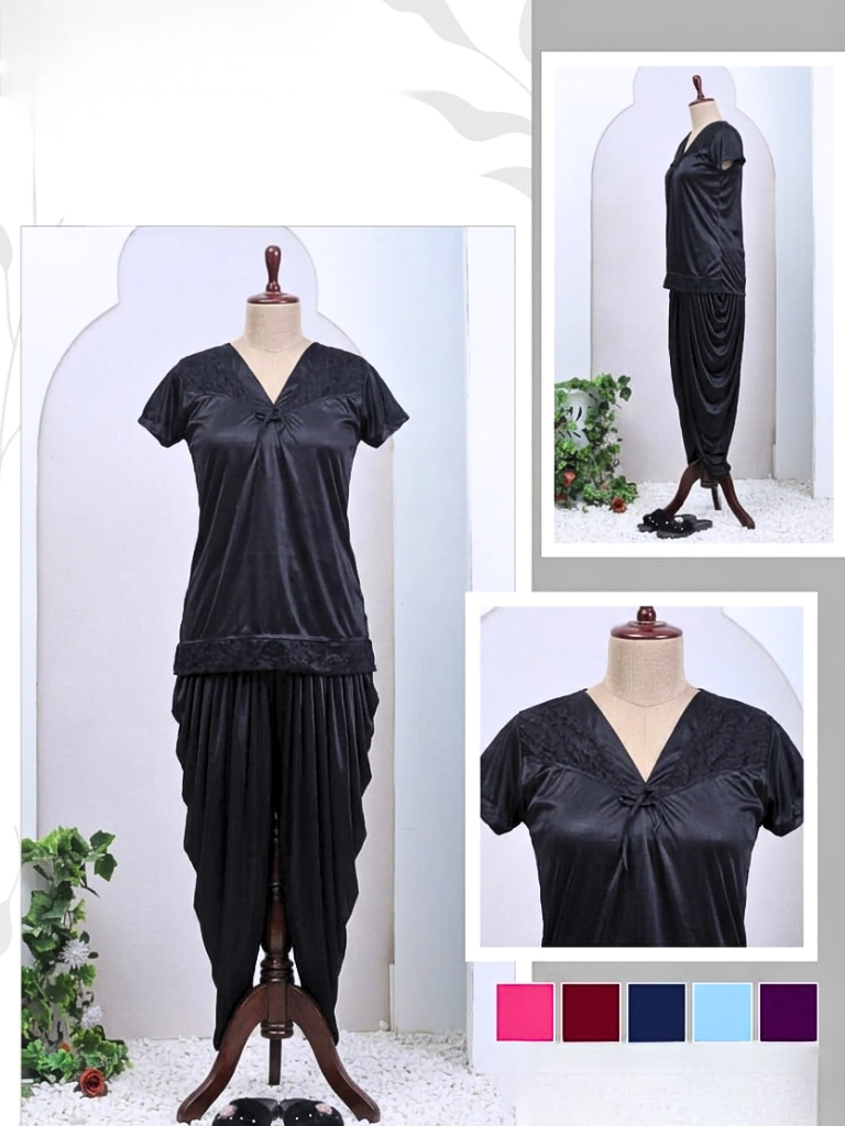 Satin V-Neck Top & Draped Pants Sleepwear Set – 6 Colors