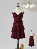 Wine Faux Fur Trim Babydoll Slip Dress – Tiered Lace Ruffle Nightgown