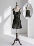 Black Sheer Mesh Babydoll Dress – Animal Lace Bodice Lingerie Slip