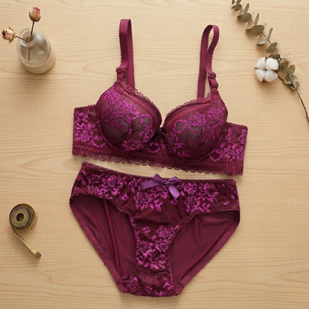 Wine Lace Push-Up Bra Set | Fashion Insider